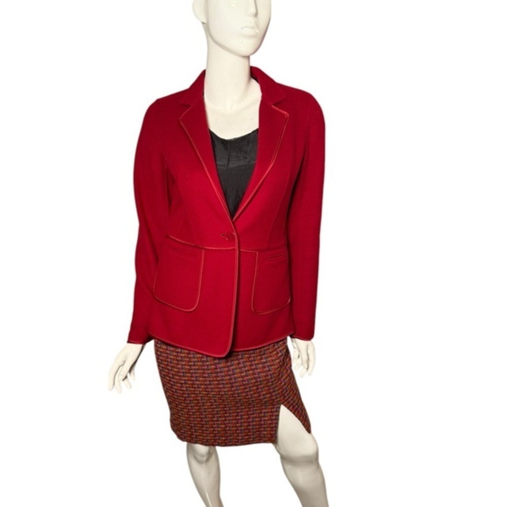 Talbots blazer wool blend red satin piping notch collar 8 office Corpcore